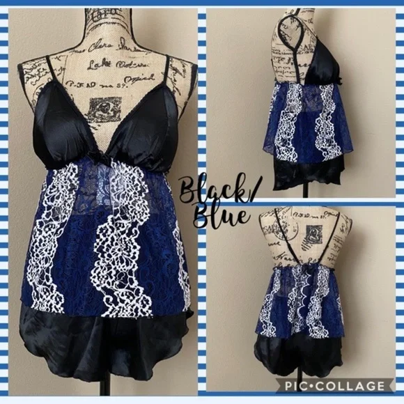 New Satin Silk-Like Lace PJs Set Assorted Color​ - Picture 6 of 8